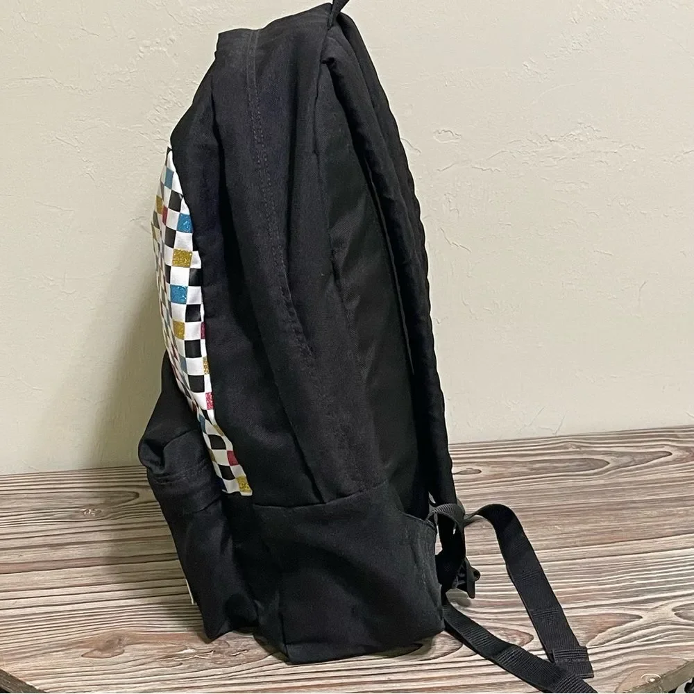 Vans Backpack Laptop Bag Checkerboard Colorful Glitter Zip Close School Everyday